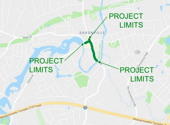 Map showing project limits within Saxonville